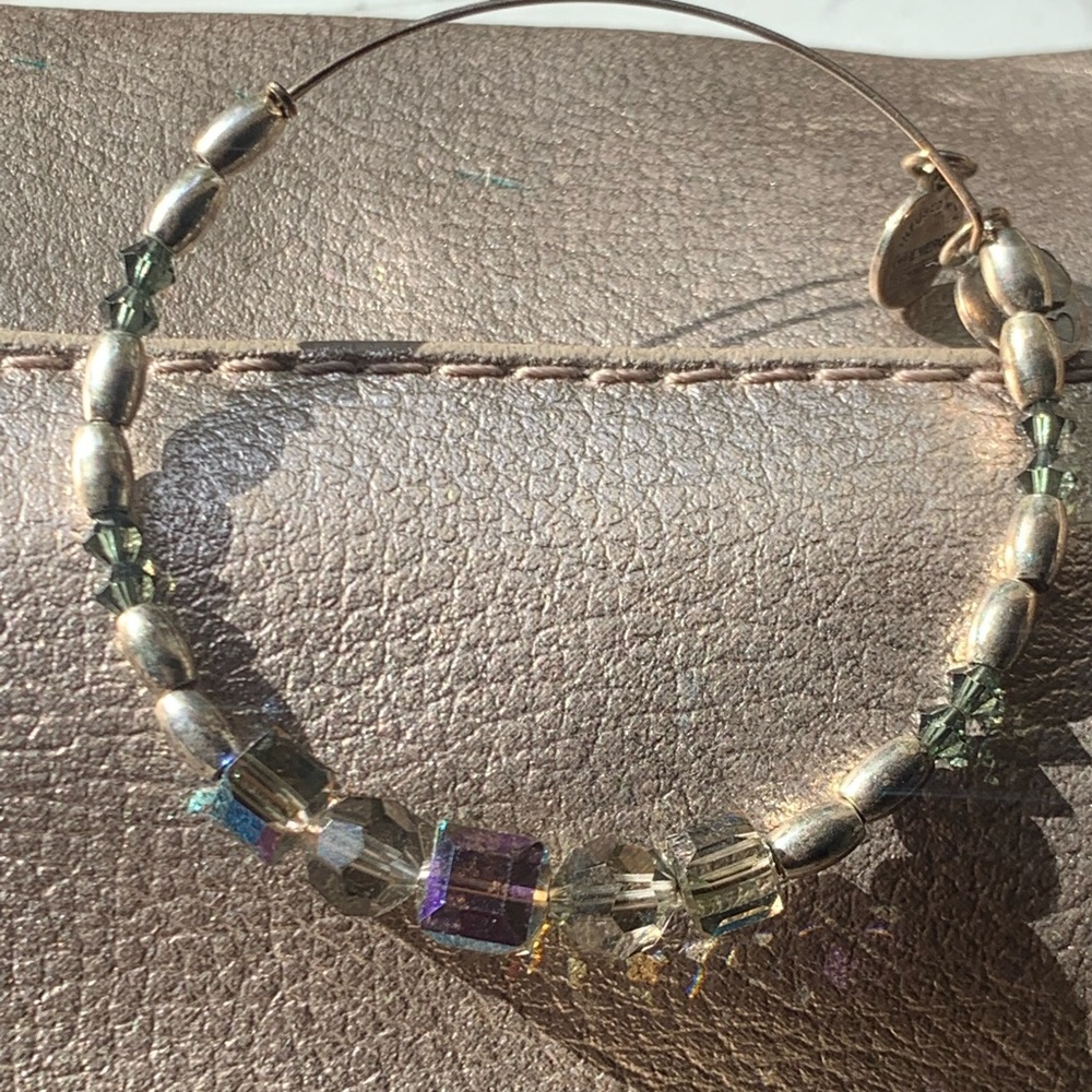 Alex and Ani silver bracelet with crystals.